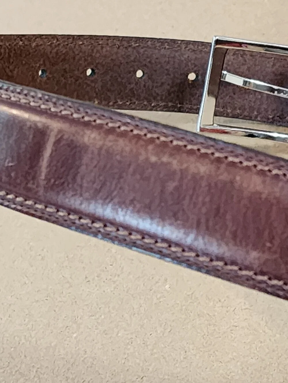 Vintage Brown Leather Belt Distressed Patina Silver Buckle Size 32 Width=1.25